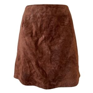 Siena Studio Brown Embossed Scroll Suede Genuine Leather Mini Skirt- Size 10